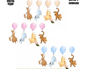 Winnie the Pooh Printable Hanging Characters: Baby Shower Birthday Party Decor (PNG Digital Download)