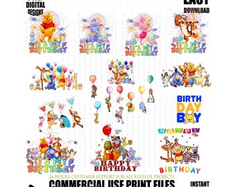 Vintage Winnie the Pooh Birthday PNG Clipart Bundle (Digital Download)
