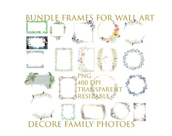 Watercolor Birthday Flower Frame Clipart: Party Invitation Graphics (PNG Digital Download)