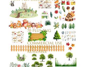 Watercolor Safari Animal Clipart Bundle: Jungle Nursery PNG Images (Commercial Use)