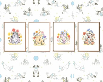 Winnie the Pooh Nursery Prints: Tigger, Eeyore, Piglet (Digital Download, 16x20 Resizable PNGs)