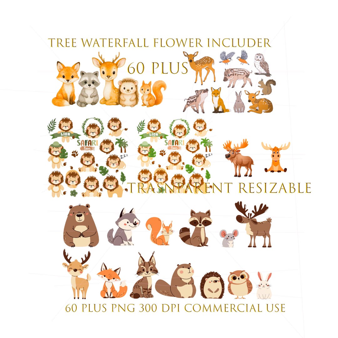Watercolor Woodland Animals Clipart, Boho Nursery Decor (PNG) - Etsy