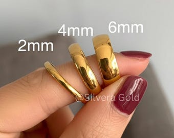 18K Gold Plated Stainless Steel Band Ring, Minimalist Stackable Wedding Promise Ring
