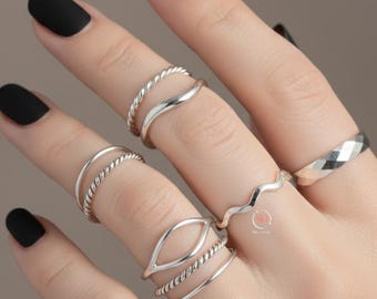 Stackable Silver Rings Set, 925 Sterling Minimalist Dainty Band Rings