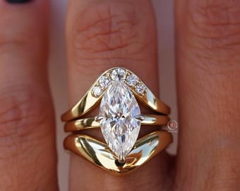 Moissanite Wedding Ring Set: S925 Gold, Marquise/Oval/Pear Cut