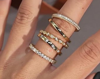 Moissanite Stacking Ring Set | Gold S925 Silver Eternity Bands