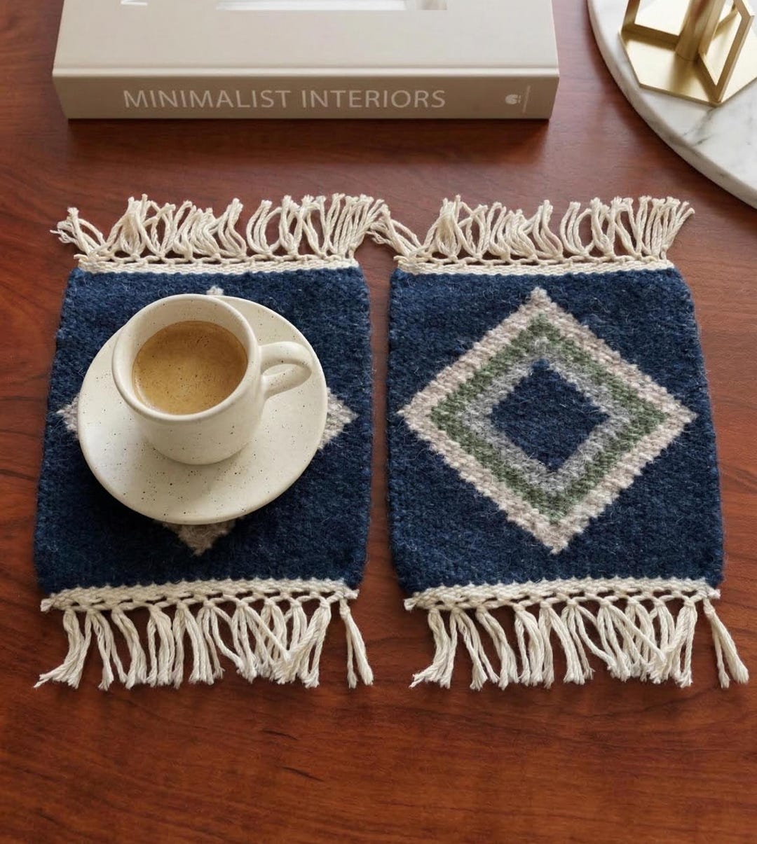 Ku Mug Rug Set of 2 Mini Turkish Kilim Mug Rugs, Boho Coasters, Wool Coffee Table ...