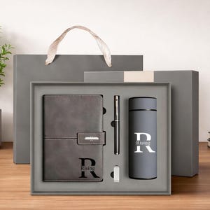 Coffret cadeau bloc-notes en cuir personnalisé avec stylo gravé, journal personnalisé, cadeau de remise des diplômes, cadeau nouvel emploi, cadeau de remerciement, carnet de notes de direction