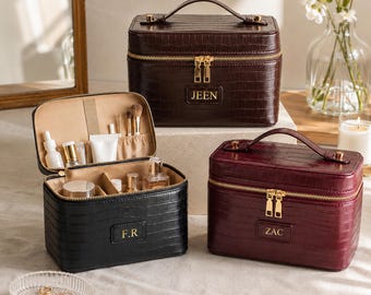 Neceser personalizado, estuche de viaje cosmético a medida, organizador de tocador de piel sintética, neceser con monograma, regalo para damas de honor.