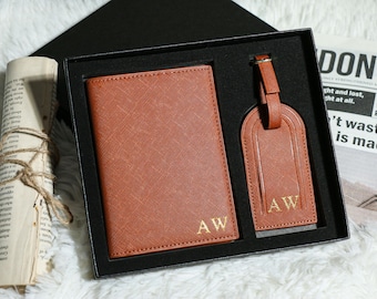 Personalized Leather Passport Holder Gift Set,Best man Bridesmaid Groomsman Gift,Wedding Travel Gift,Travel Set Accessories,Honeymoon Gift