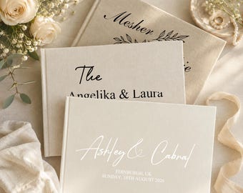 Personalized Guest Book-  Custom Wedding Guestbook Signing Book for Reception Engagement Blank Page Couple Party Photo Scrapbook