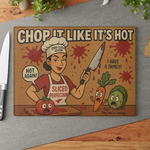 Chop it Like It&#39;s Hot Glass Schneidebrett, lustiges Küchengeschenk, humorvolles Küchenwerkzeug