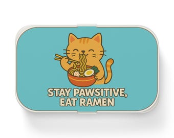 Bento Lunch Box con Gatto e Ramen, Regalo per gli Amanti dei Gatti, Contenitore per il Pranzo per Bambini, Lunchbox per la Scuola, Contenitore per Alimenti Giapponese