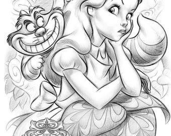 Alice in Wonderland Coloring Pages – Cheshire Cat Fantasy Art (PDF)