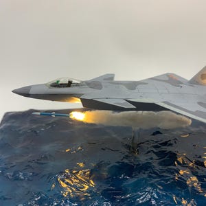 Custom PLA J-20 Fighter Jet Diorama | LED Missile Launch Scene | 1:144 Scale Modern Aircraft Model | Handmade Military Gift