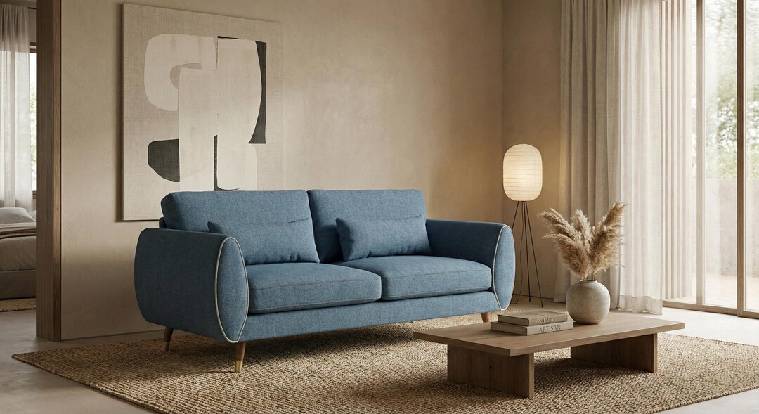 Luna Oasis Linen 3-seater Sofa – Blue - Etsy
