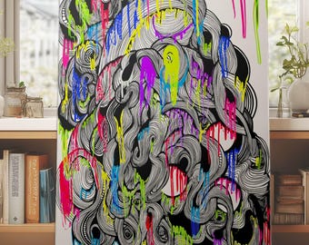Trippy Wavy Line Art Print: Zentangle Psychedelic Home Decor (Digital Download)