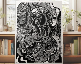 Surreal Zentangle Ink Drawing: Abstract Trippy Line Art (Digital Download