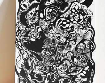 Biomorphic Ink Abstract Print, Original Hand-Drawn Surreal Line Art, Flowing Organic Decor