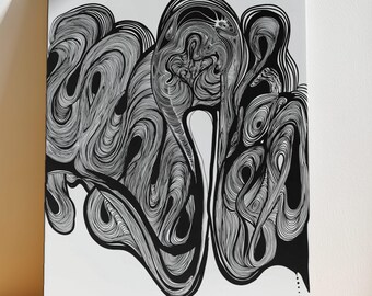 Black and White Abstract Line Art Print, Surreal Biomorphic Poster, Dark Eclectic Digital Download