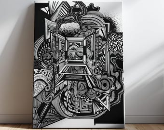 Optical Illusion Line Art Print: Psychedelic Maze, Indie Room Decor (SVG + PNG Digital Download