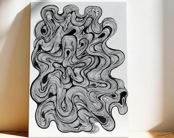Fluid Abstract Line Art Print: Wavy Black White Modern Minimalist Wall Decor (Digital Download)
