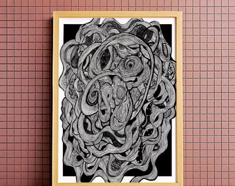 Surreal Zentangle Art: Black and White Ink Drawing (Digital Download