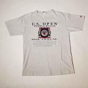 U.S. Open Pebble Beach California Golf Links 92nd Annual PGA Tour Golf Championship True Vintage Grey Graphic Tee with Embroidered Patch L