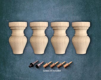 Unpainted Wood Sofa Legs, SET of 4, Mounting Hardware Kit Included, Furniture Cabinet & Table DIY Legs