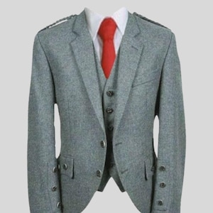 Lovat Grünes Argyll Tweed Kilt Jacke & Weste Set für Herren | Schottisches Highland Outfit | Wolle formale Jacke Weste für Hochzeit oder Ereignis