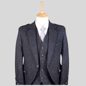 Charcoal Argyll Tweed Jacket for Men | Scottish Highland Jacket | Formal Kilt Outfit | Wool Tweed Argyll Jacket for Weddings & Events