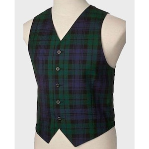 Black Watch Tartan Vest: Scottish Highland Kilt Waistcoat