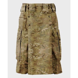 Tactical Combat Camouflage Kilt for Men – Military Camo Cargo Kilt | Adjustable Combat Workwear Utility Kilt