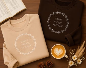 Gildan 18000 Mockup, Flatlay Mockup Sand and Dark Chocolate, Autum Sweatshirt, Sand 18000, Dark Chocolate 18000