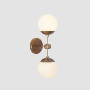 Mid Century Style Double Shade Brass Wall Sconce - Vanity Light - Bathroom Lights