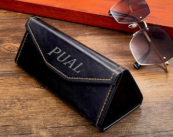 Personalisierte Leder Brillenetui für Männer, faltbare Sonnenbrillenbox, benutzerdefinierte Hot Stamping Brillenhalter, perfektes Vatertagsgeschenk für Papa