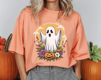 Floral Ghost Halloween PNG: Retro Spooky Season Design