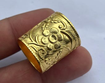 Handcrafted Gold Plated Floral Ring: Adjustable Wide Band Statement Jewelry