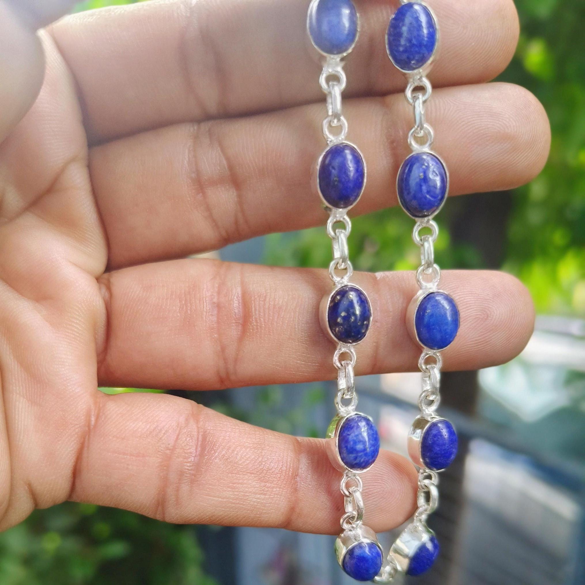 Bracelet Vintage En Lapis Lazuli - Modèle N422 - Bijou Ancien Pierre Bleue Naturelle