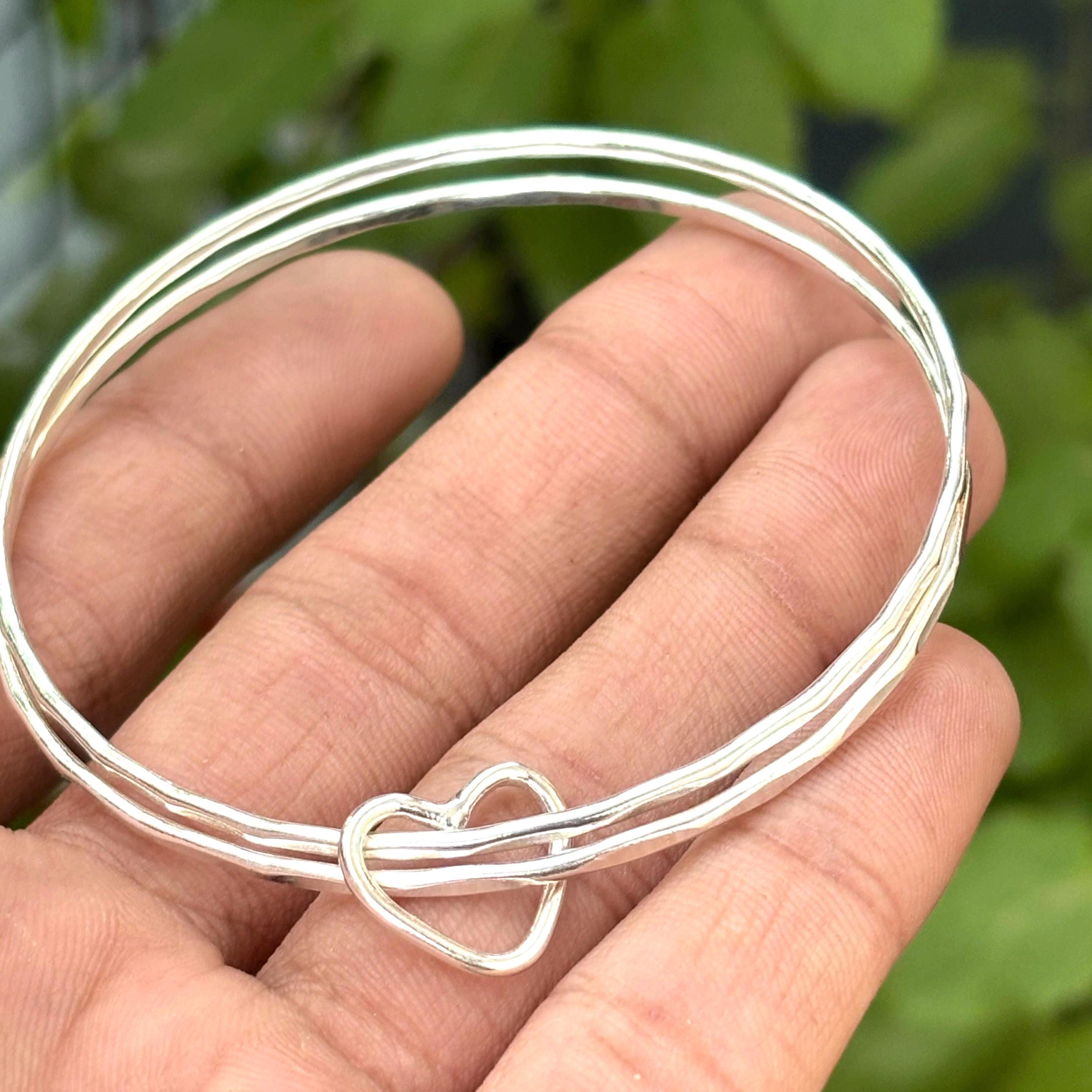 Silver Heart Bangle - Etsy