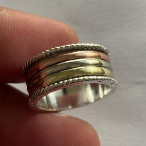 Mixed Metal Spinner Ring – Copper, Brass & Silver Fidget Band | Boho Spinner Ring – Mixed Metal Anxiety Ring for Men Women | Meditation Ring