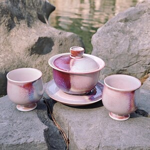 Jingdezhen Handmade Galaxy Glaze Gaiwan: Purple Ceramic Gongfu Teaware Tea Sets with cups image 3