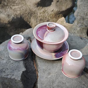 Jingdezhen Handmade Galaxy Glaze Gaiwan: Purple Ceramic Gongfu Teaware Tea Sets with cups Gaiwan & 2 cups
