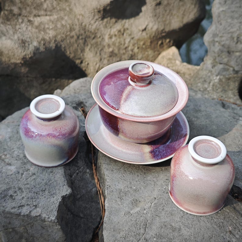 Jingdezhen Handmade Galaxy Glaze Gaiwan: Purple Ceramic Gongfu Teaware Tea Sets with cups Gaiwan & 2 cups