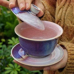 Jingdezhen Handmade Galaxy Glaze Gaiwan: Purple Ceramic Gongfu Teaware Tea Sets with cups image 4