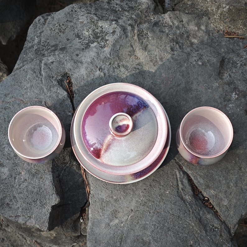 Jingdezhen Handmade Galaxy Glaze Gaiwan: Purple Ceramic Gongfu Teaware Tea Sets with cups Gaiwan& case &2 cups