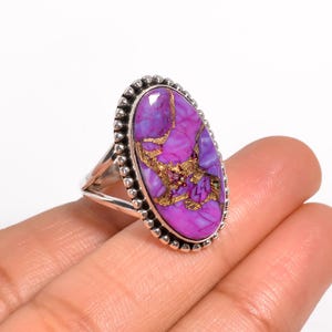 Lila Türkis Ring 925 Silber, handgemachter Kupfer Matrix Edelstein Schmuck, Naturstein Ring, tolles Geschenk für Mama, Frau, Boho Schmuck Liebhaber