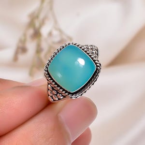 Aqua Chalcedony Ring,925 Sterling Silver Ring, Gemstone Ring, Handmade Ring, Blue Stone Shape Ring, Designer Ring, Chalcedony Ring, Gift