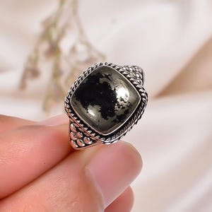 Golden Pyrite Ring, 925 Silver Ring, Handmade Ring, Gemstone Ring, Pyrite Jewelry, Boho Ring, Silver Band, Designer Band, Gift For Her