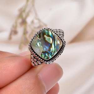 Abalone Shell Ring, Silver Band Ring, 925 Sterling Silver, Gemstone Ring, Promised Ring, Shell Ring, Handmade Ring, Women Ring, Gift For Her
